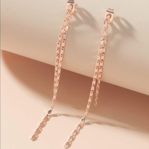 Rose Gold Chain Drop Earrings - Picture 2 of 3